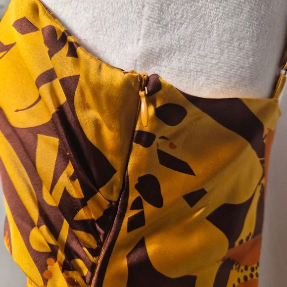 House of Harlow 1960 Ruched Side Satin Slip Coastal Maxi Dress Foliage Print M - Picture 10 of 14